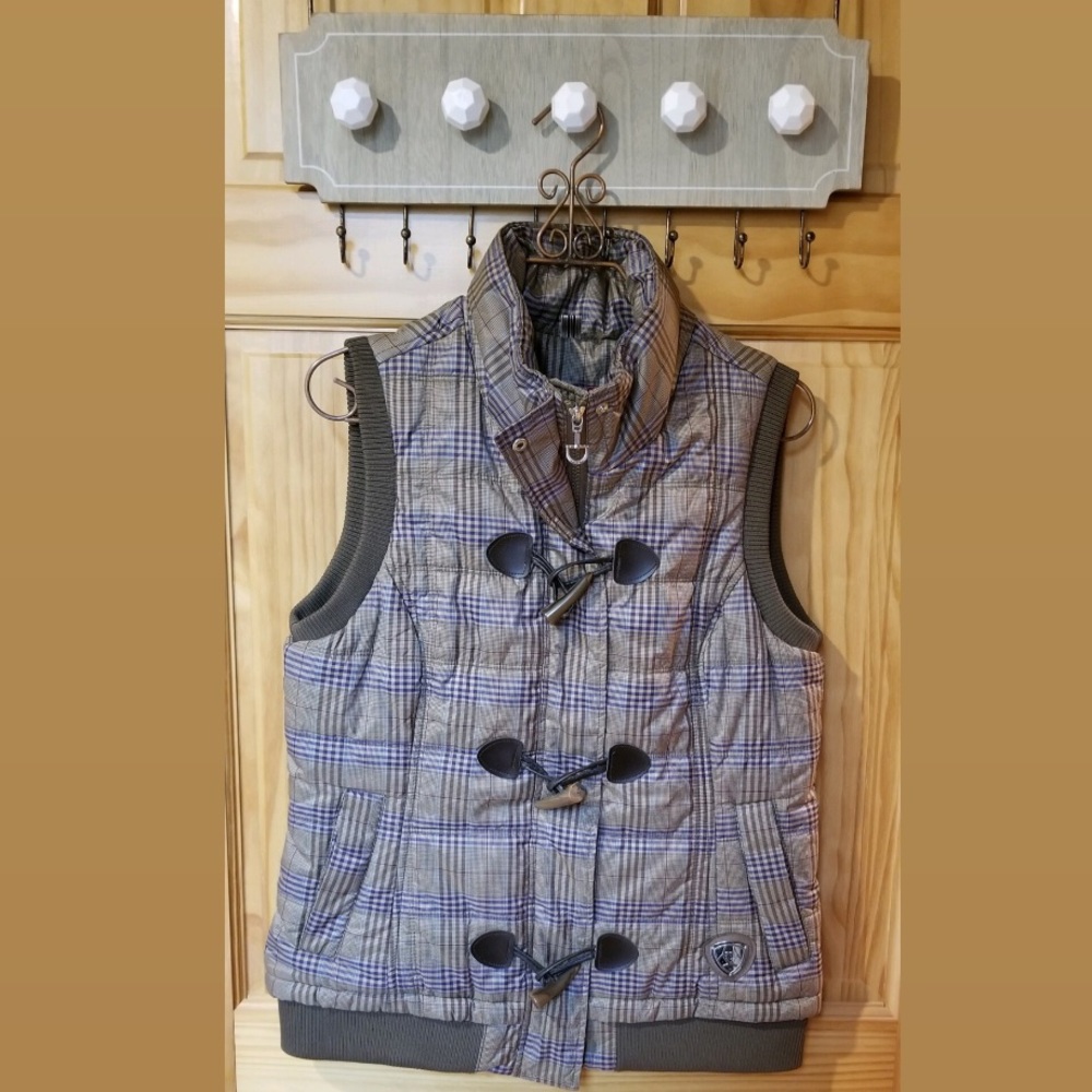 Ariat Brown Plaid Quilted Zip Up Vest